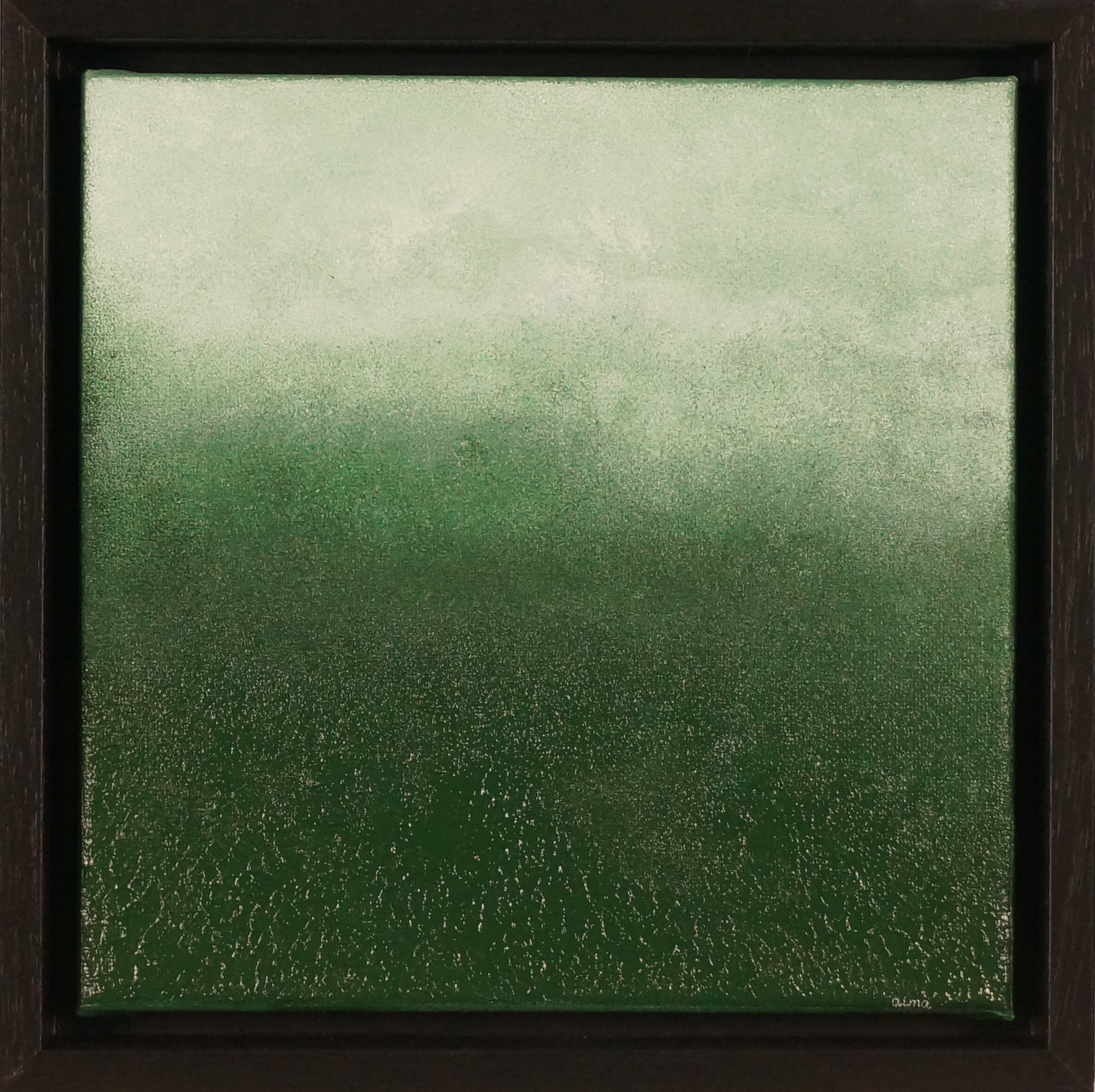 Groene Horizon abstract schilderij in groen en wit van 20x20 cm